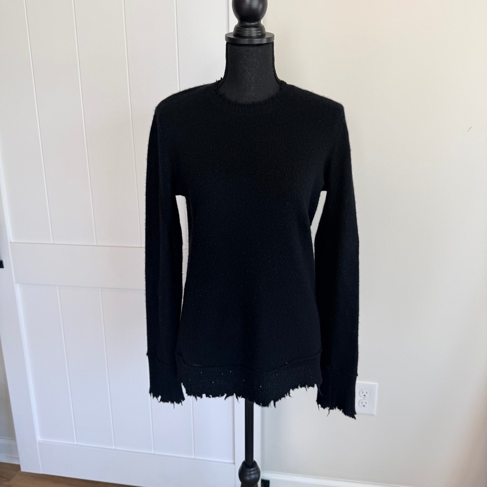 R13 100% Cashmere Black Distressed Crewneck Sweater Womens Size S Grunge Punk
